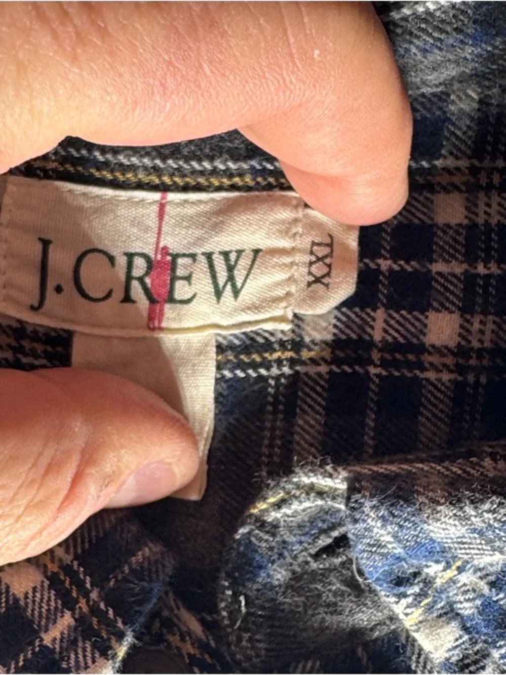 J. Crew Men's Navy and White Plaid Cotton Button-Down Shirt
